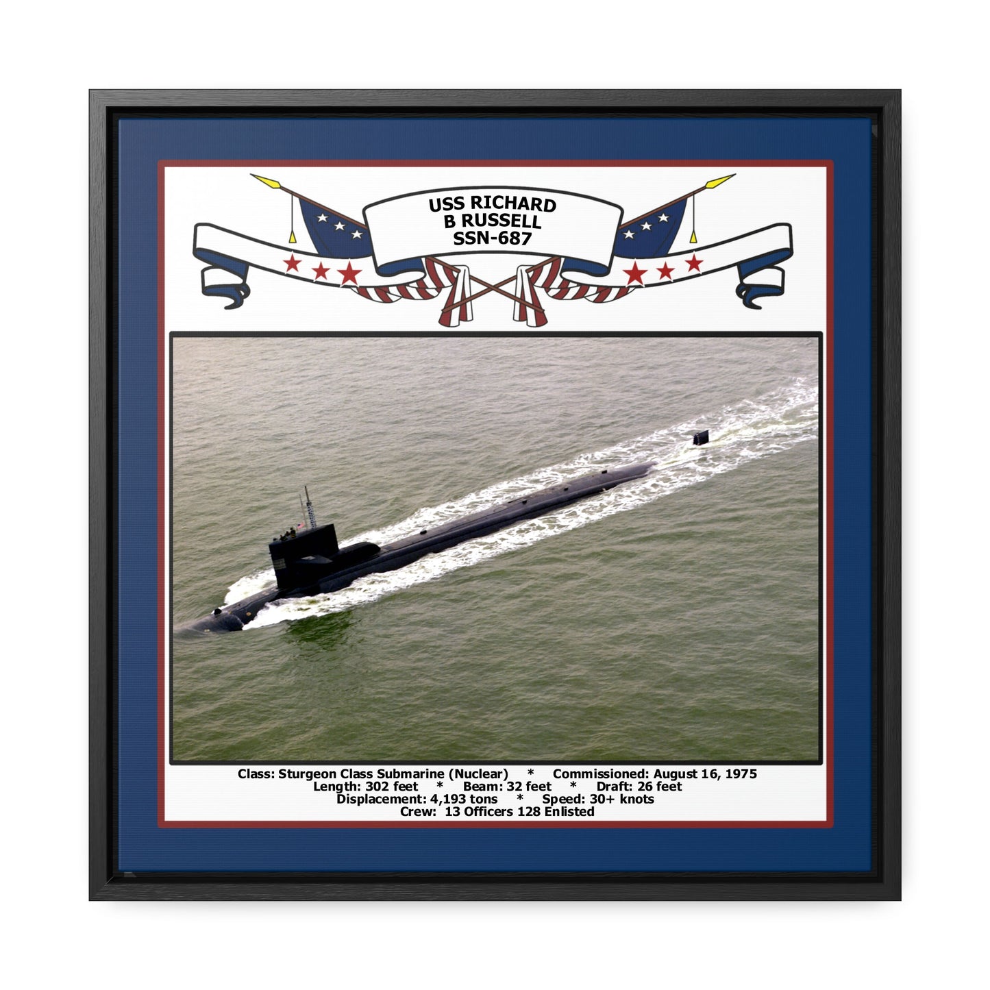 USS Richard B Russell SSN-687 Navy Floating Frame Photo Front View