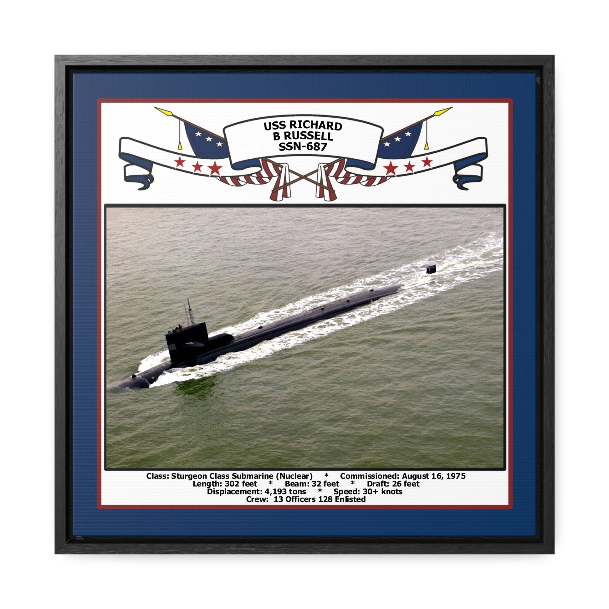 USS Richard B Russell SSN-687 Navy Floating Frame Photo Front View