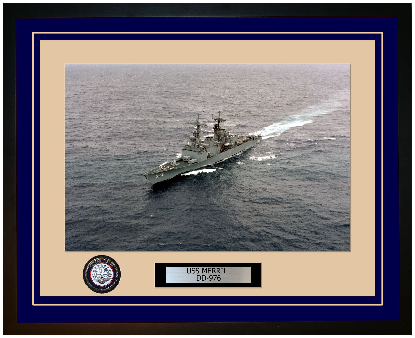 USS MERRILL DD-976 Framed Navy Ship Photo Blue