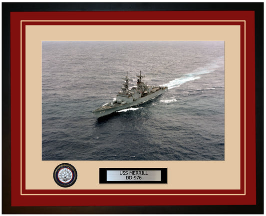 USS MERRILL DD-976 Framed Navy Ship Photo Burgundy