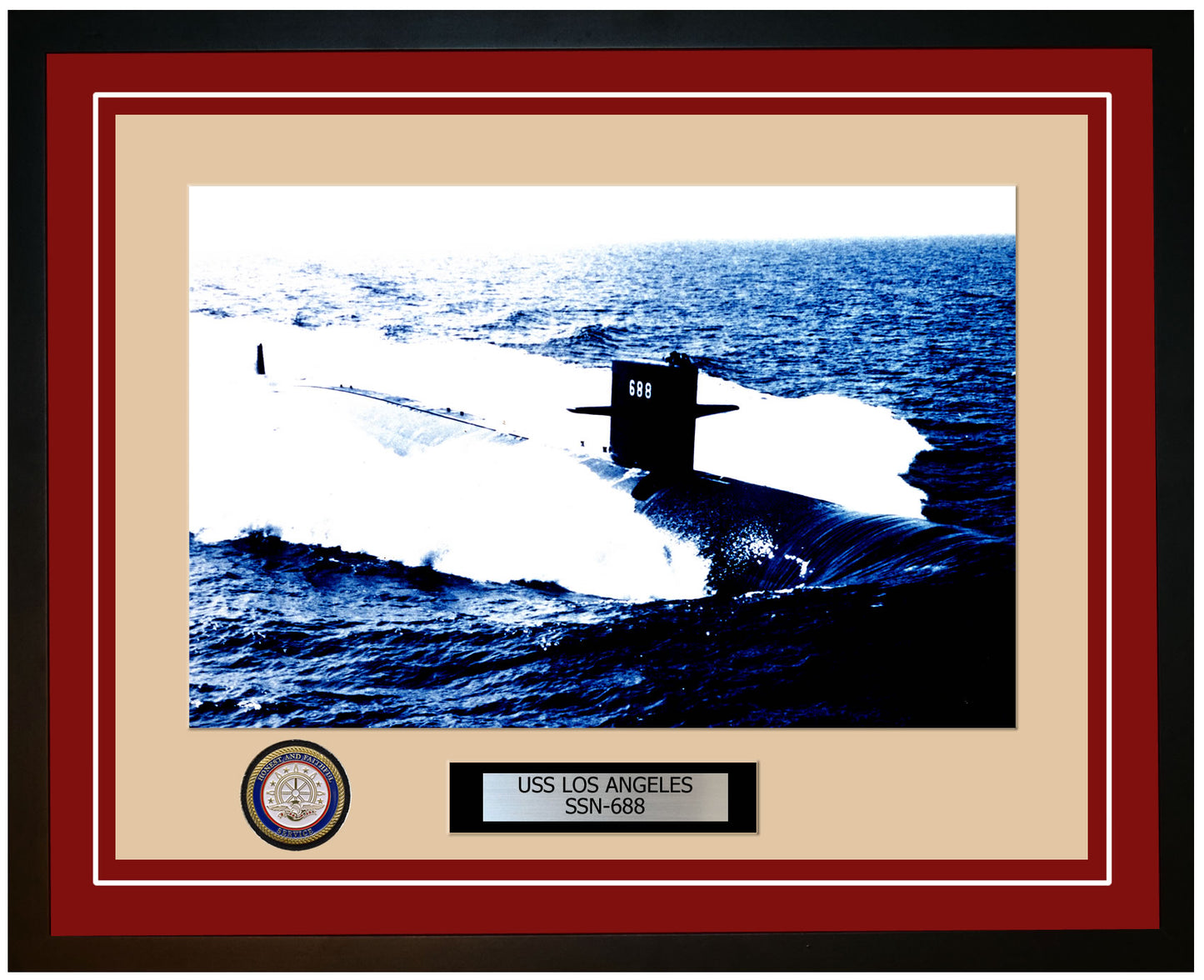 USS Los Angeles SSN-688 Framed Navy Ship Photo Burgundy