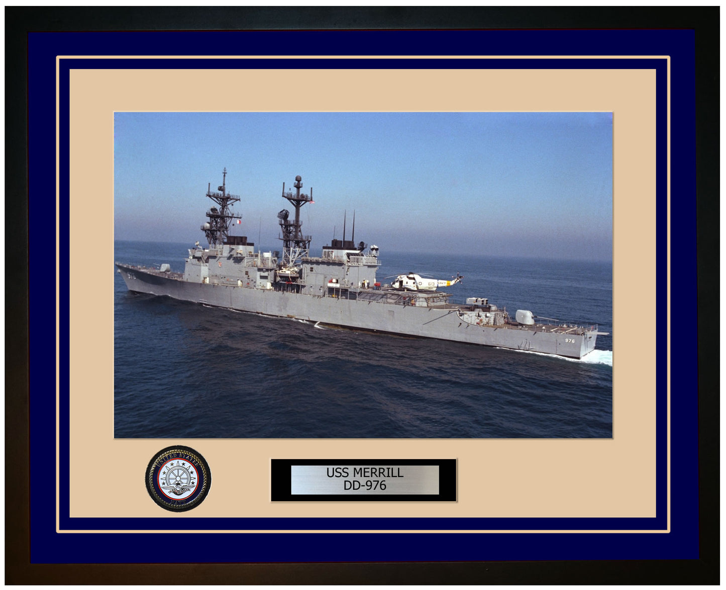 USS MERRILL DD-976 Framed Navy Ship Photo Blue