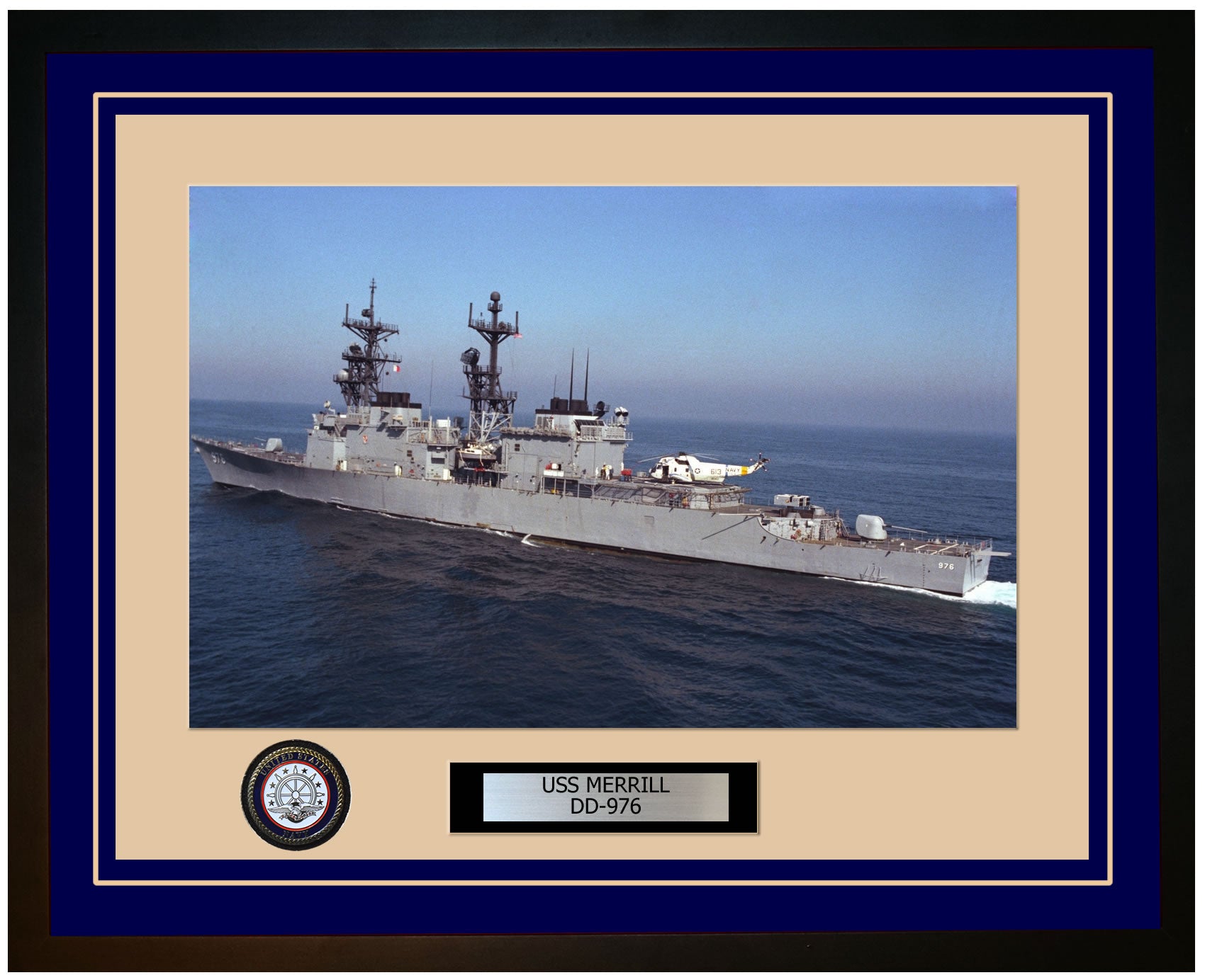 USS MERRILL DD-976 Framed Navy Ship Photo Blue