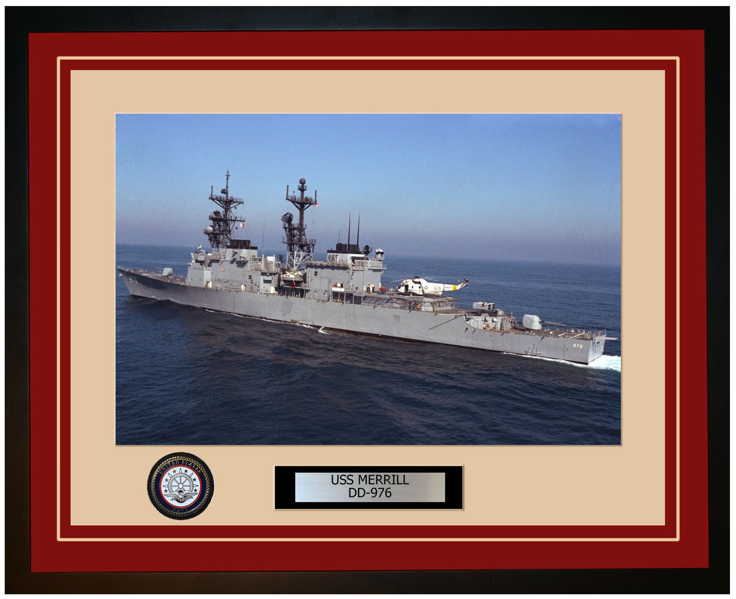 USS MERRILL DD-976 Framed Navy Ship Photo Burgundy