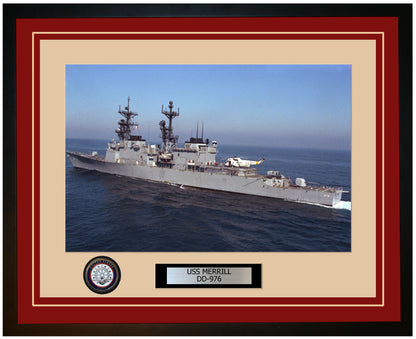 USS MERRILL DD-976 Framed Navy Ship Photo Burgundy