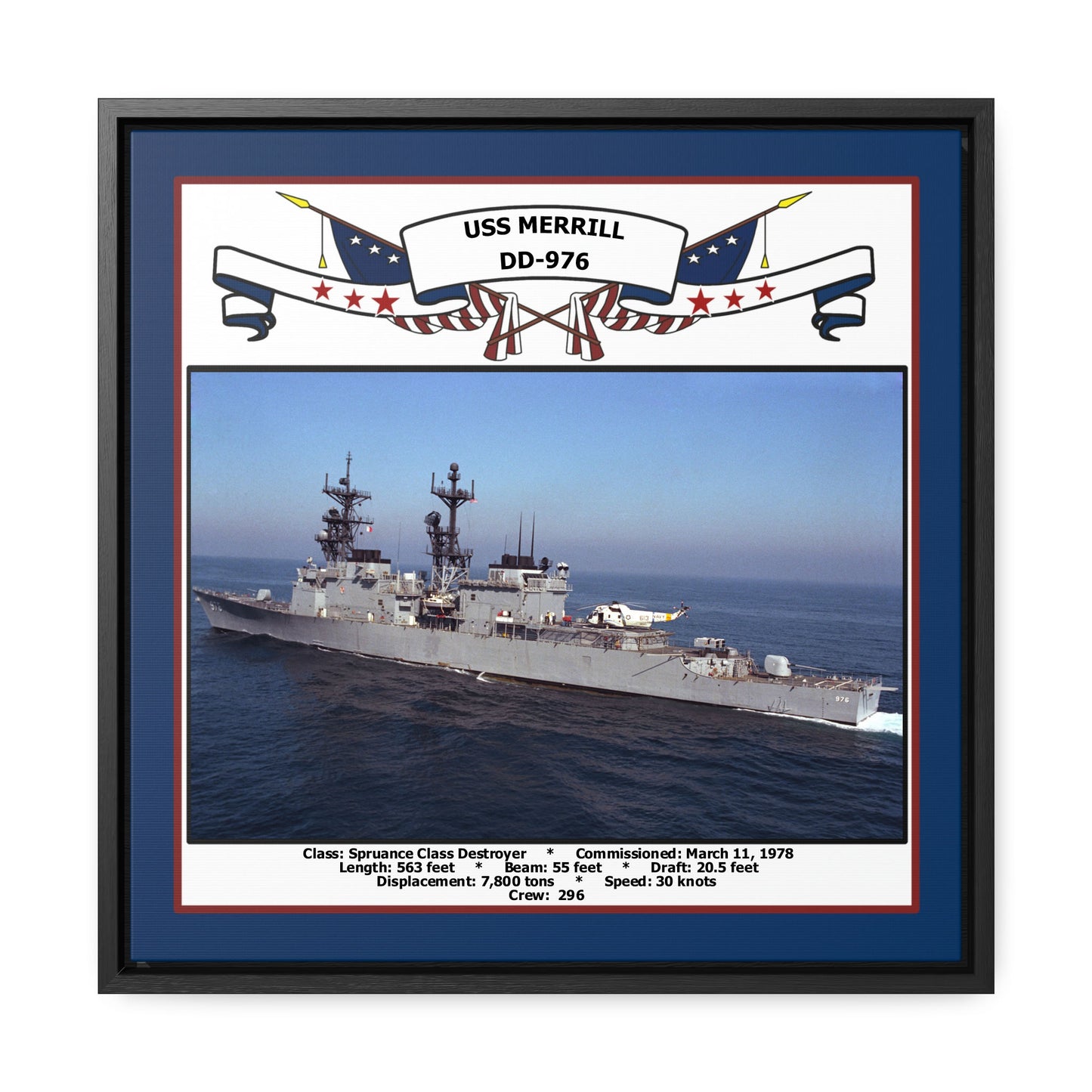 USS Merrill DD-976 Navy Floating Frame Photo Front View