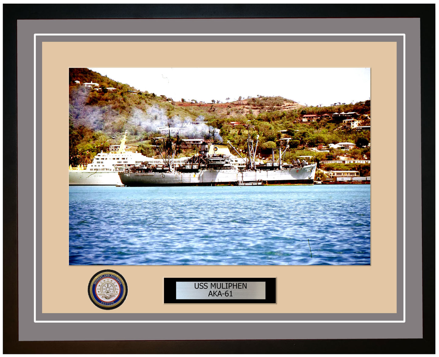 USS Muliphen AKA-61 Framed Navy Ship Photo Grey