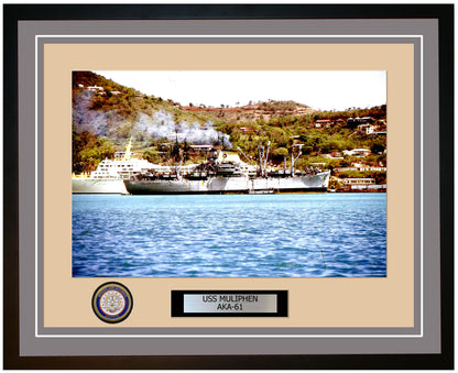 USS Muliphen AKA-61 Framed Navy Ship Photo Grey