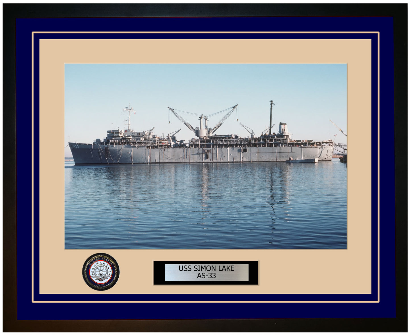 USS SIMON-LAKE AS-33 Framed Navy Ship Photo Blue