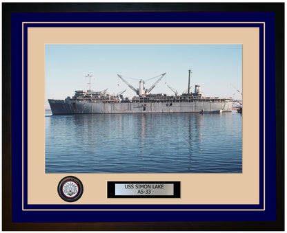 USS SIMON-LAKE AS-33 Framed Navy Ship Photo Blue
