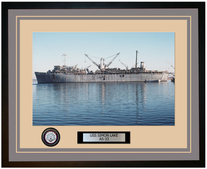 USS SIMON-LAKE AS-33 Framed Navy Ship Photo Grey