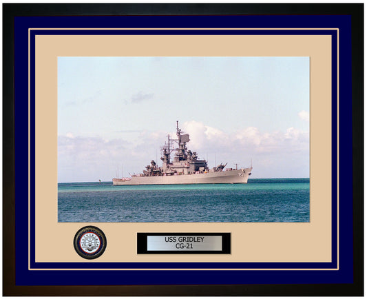 USS GRIDLEY CG-21 Framed Navy Ship Photo Blue