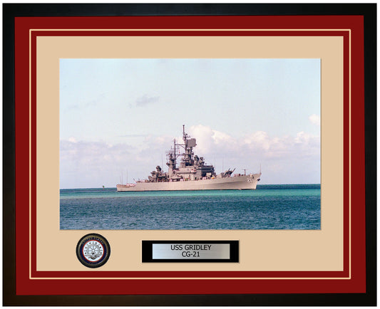 USS GRIDLEY CG-21 Framed Navy Ship Photo Burgundy