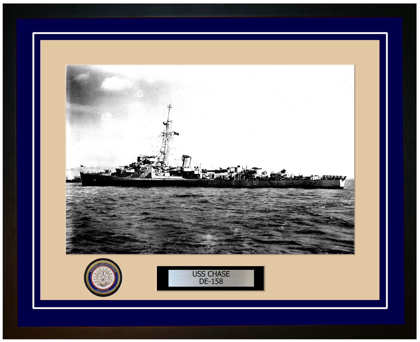 USS Chase DE-158 Framed Navy Ship Photo Blue