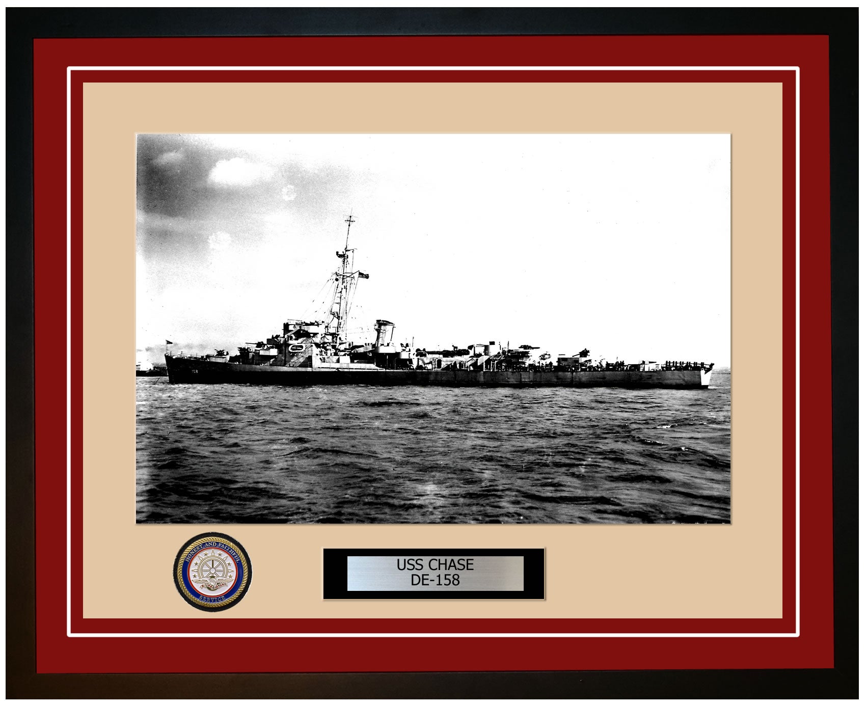 USS Chase DE-158 Framed Navy Ship Photo Burgundy
