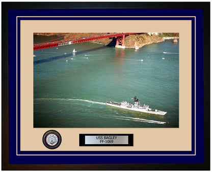 USS BAGLEY FF-1069 Framed Navy Ship Photo Blue