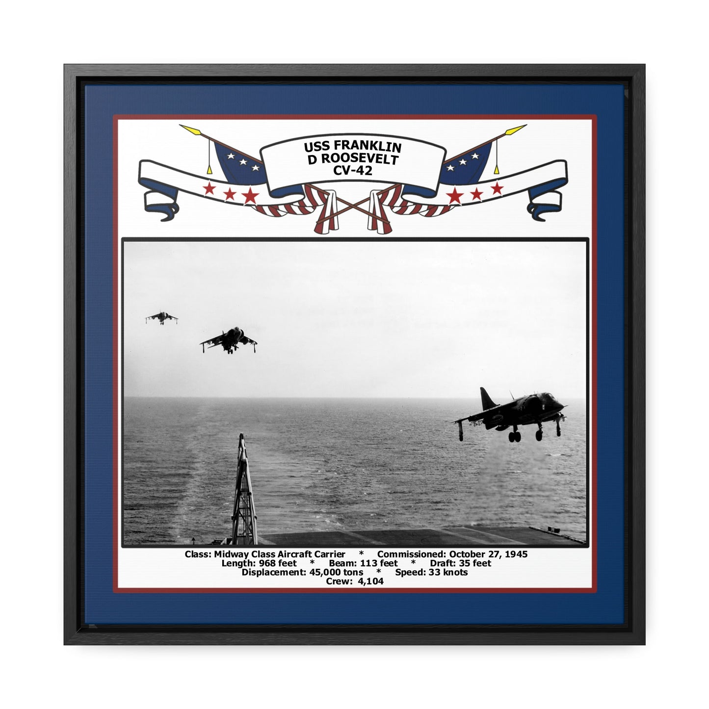 USS Franklin D Roosevelt CV-42 Navy Floating Frame Photo Front View