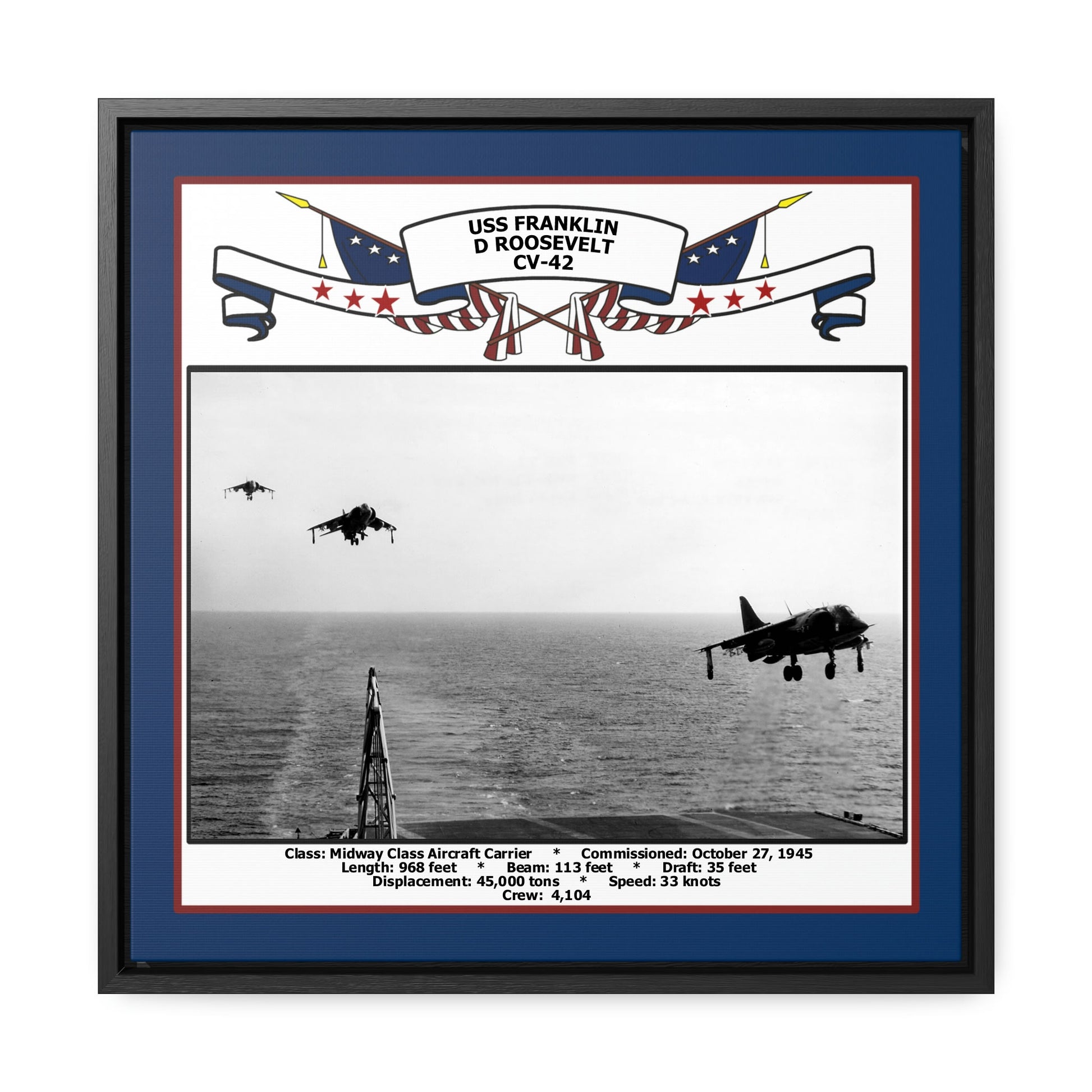 USS Franklin D Roosevelt CV-42 Navy Floating Frame Photo Front View
