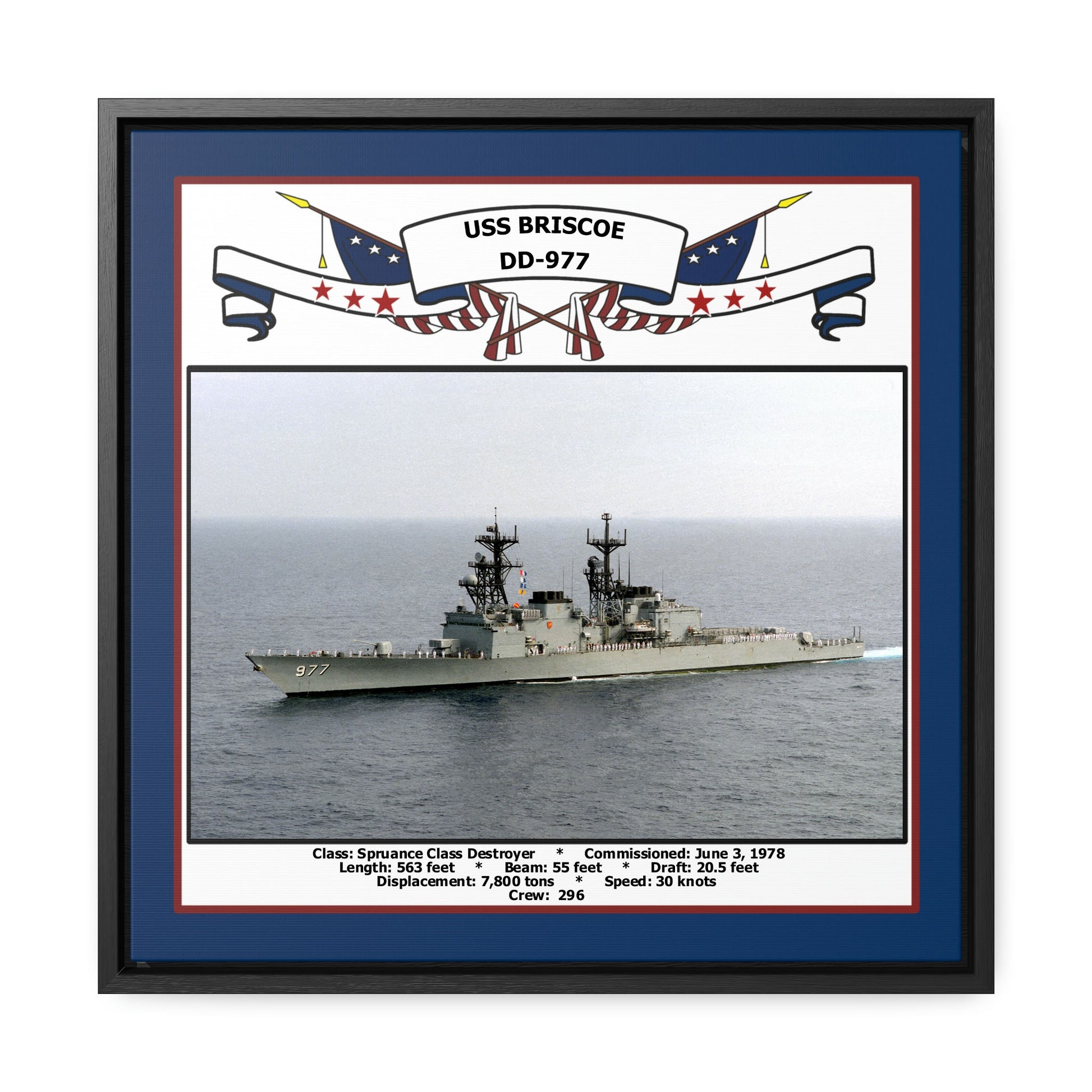 USS Briscoe DD-977 Navy Floating Frame Photo Front View