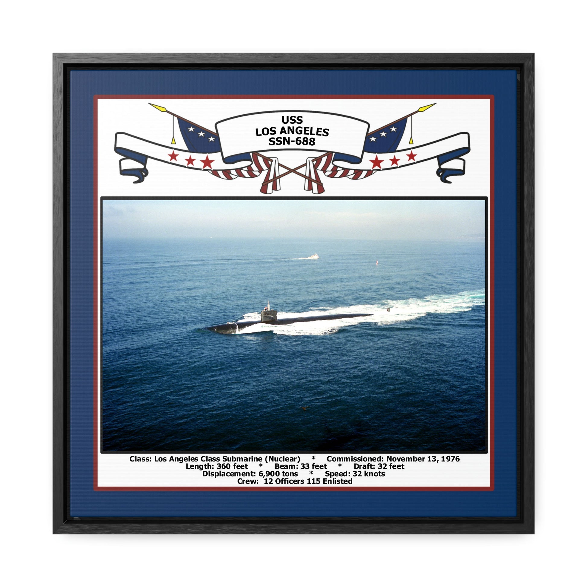 USS Los Angeles SSN-688 Navy Floating Frame Photo Front View