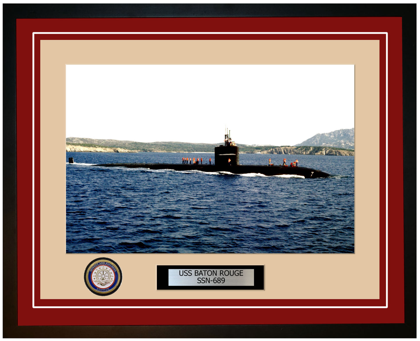 USS Baton Rouge SSN-689 Framed Navy Ship Photo Burgundy
