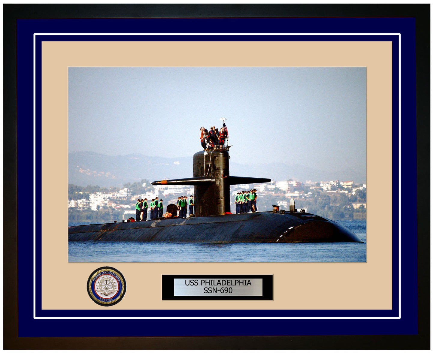 USS Philadelphia SSN-690 Framed Navy Ship Photo Blue