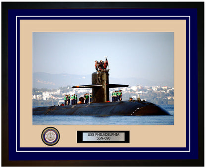 USS Philadelphia SSN-690 Framed Navy Ship Photo Blue