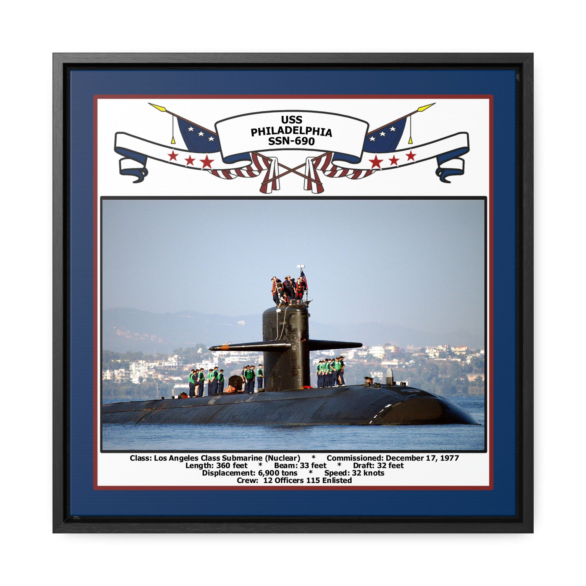 USS Philadelphia SSN-690 Navy Floating Frame Photo Front View