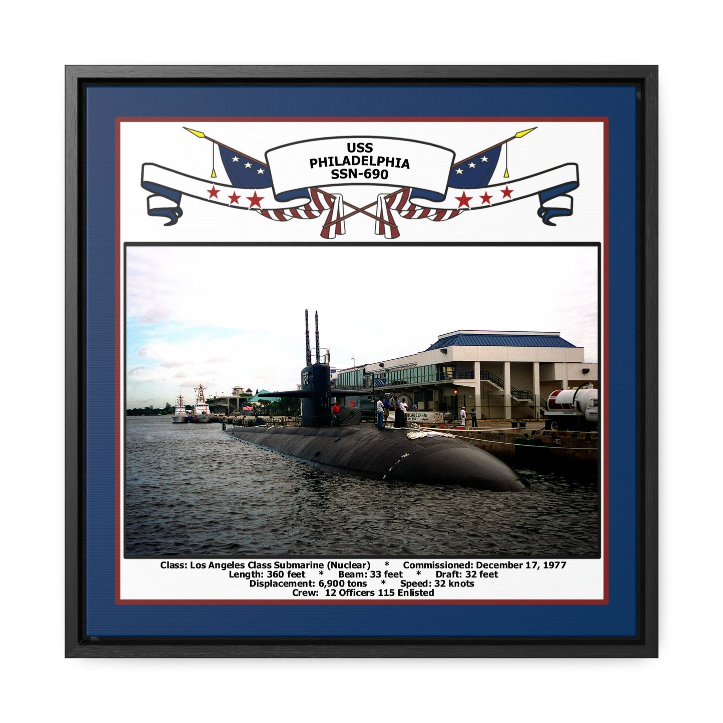 USS Philadelphia SSN-690 Navy Floating Frame Photo Front View