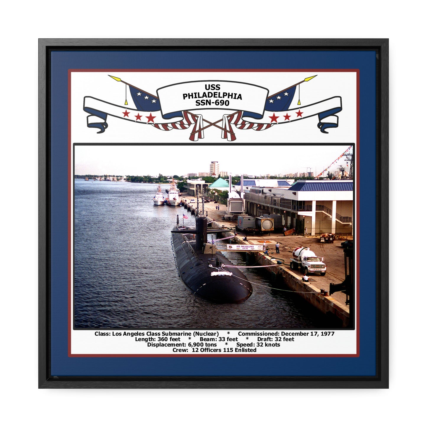 USS Philadelphia SSN-690 Navy Floating Frame Photo Front View