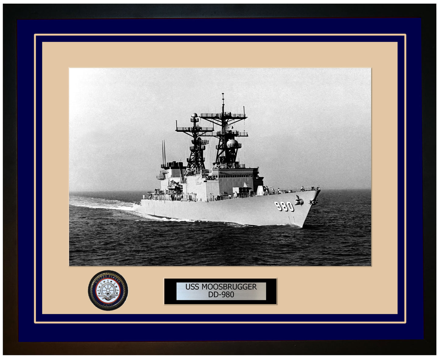 USS MOOSBRUGGER DD-980 Framed Navy Ship Photo Blue