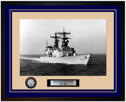 USS MOOSBRUGGER DD-980 Framed Navy Ship Photo Blue