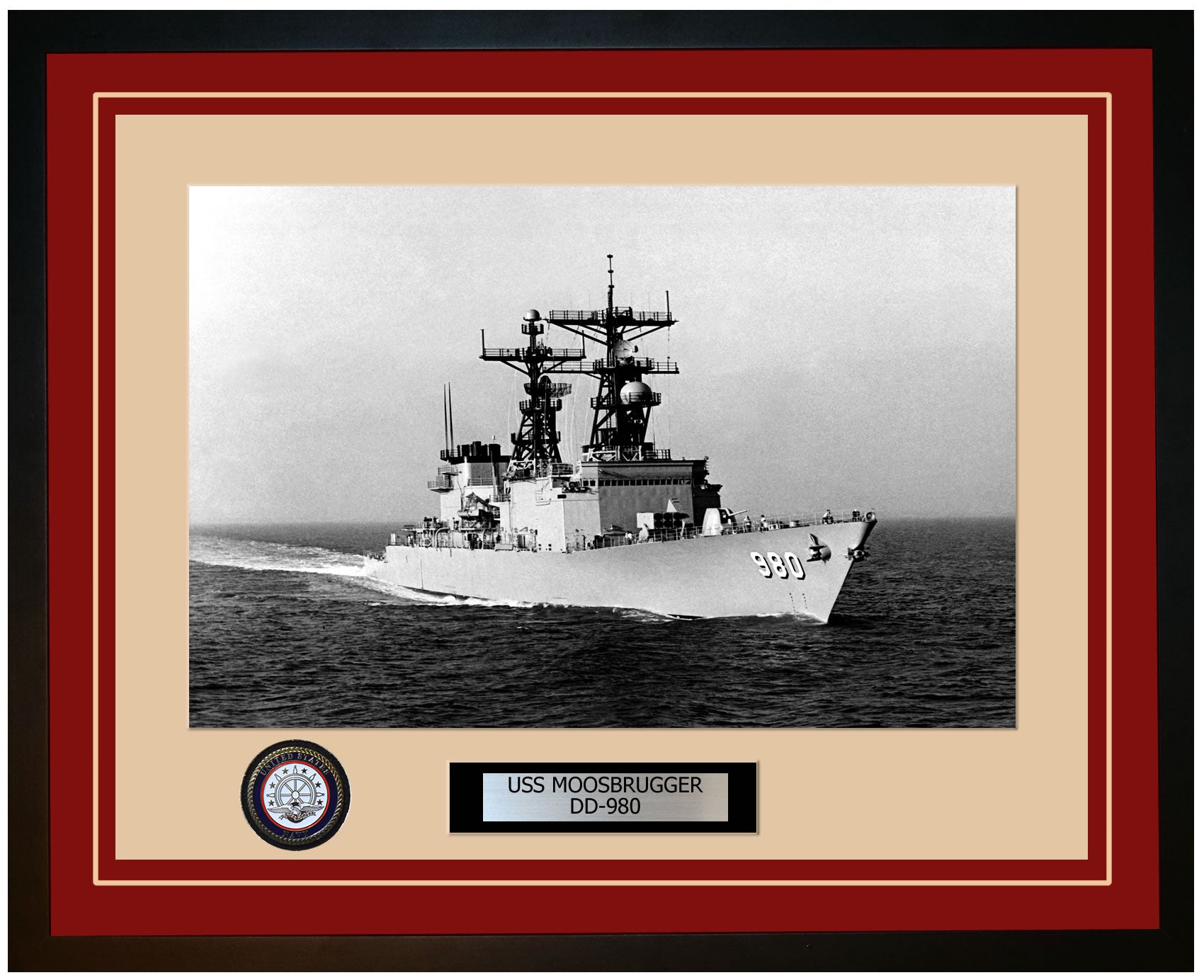 USS MOOSBRUGGER DD-980 Framed Navy Ship Photo Burgundy