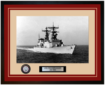 USS MOOSBRUGGER DD-980 Framed Navy Ship Photo Burgundy