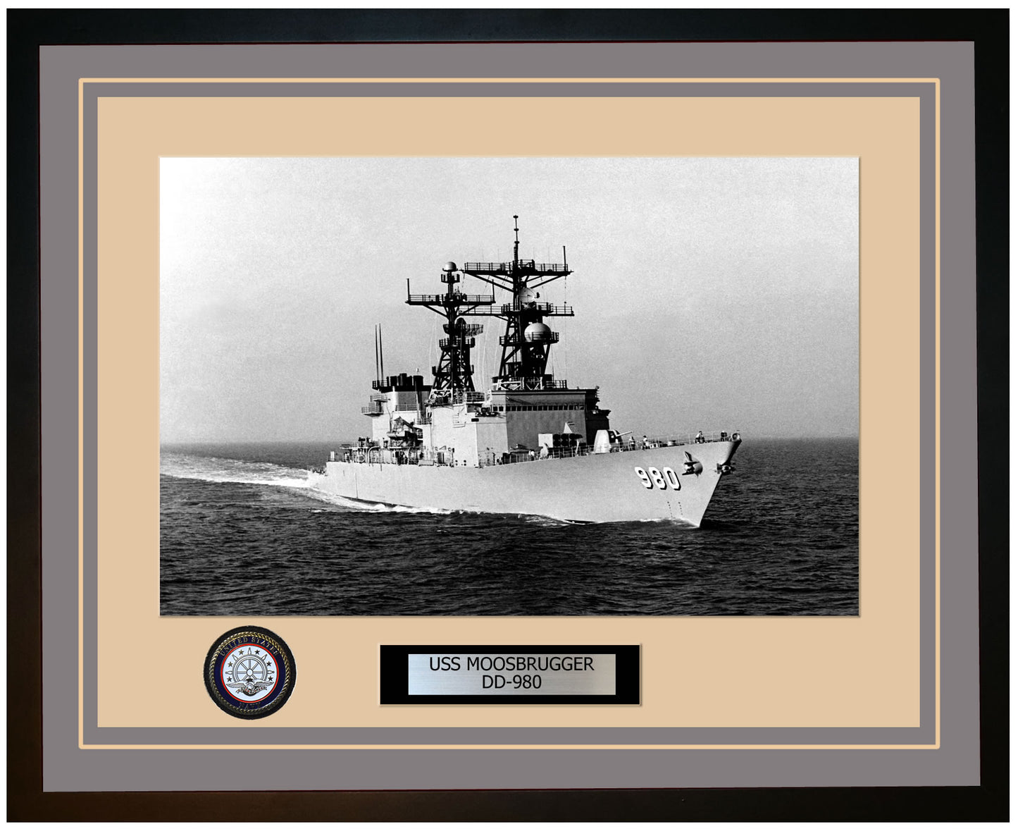 USS MOOSBRUGGER DD-980 Framed Navy Ship Photo Grey