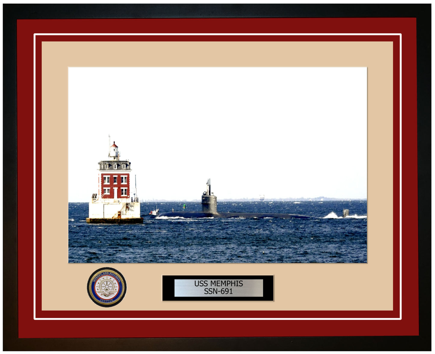 USS Memphis SSN-691 Framed Navy Ship Photo Burgundy