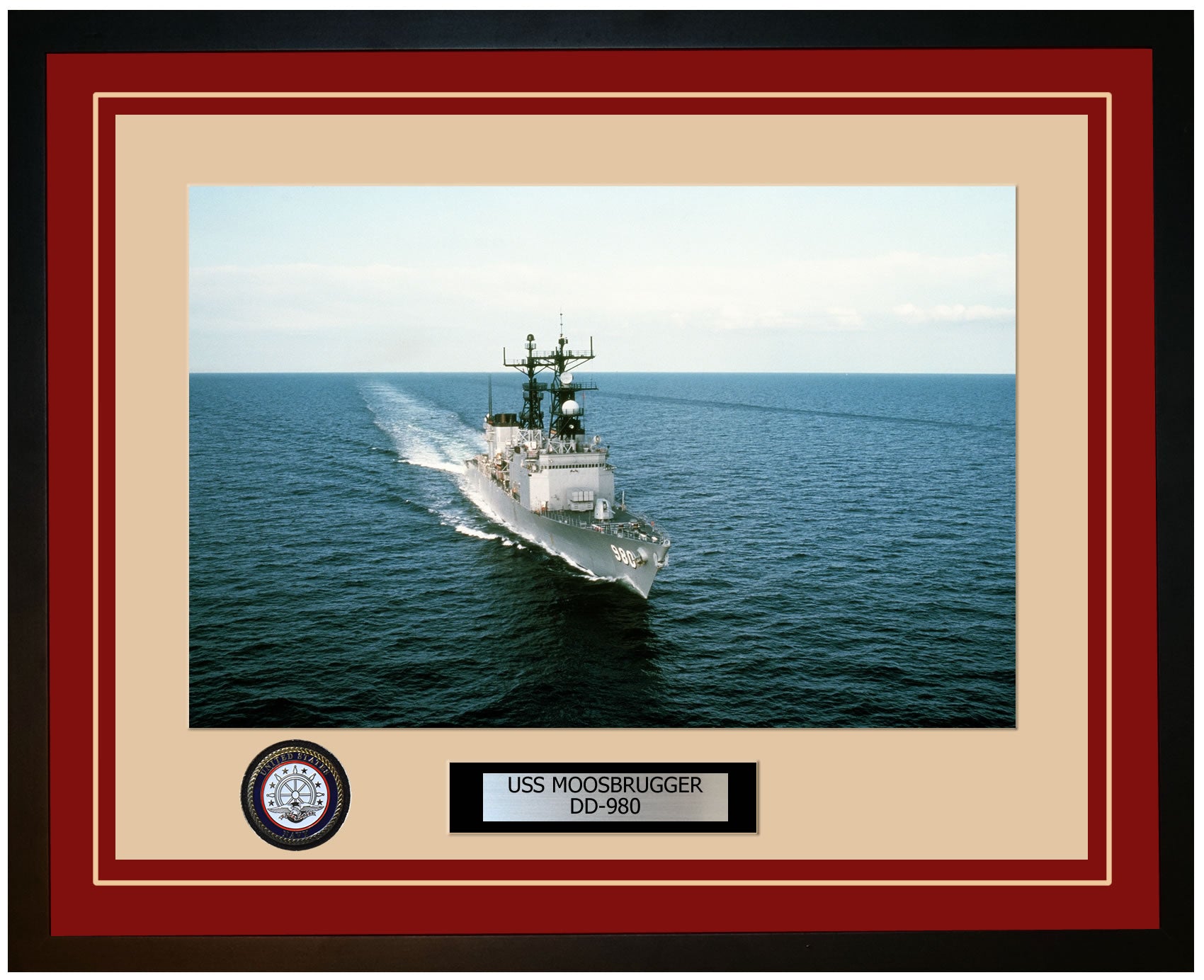 USS MOOSBRUGGER DD-980 Framed Navy Ship Photo Burgundy