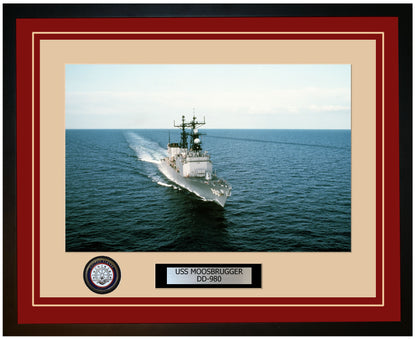 USS MOOSBRUGGER DD-980 Framed Navy Ship Photo Burgundy