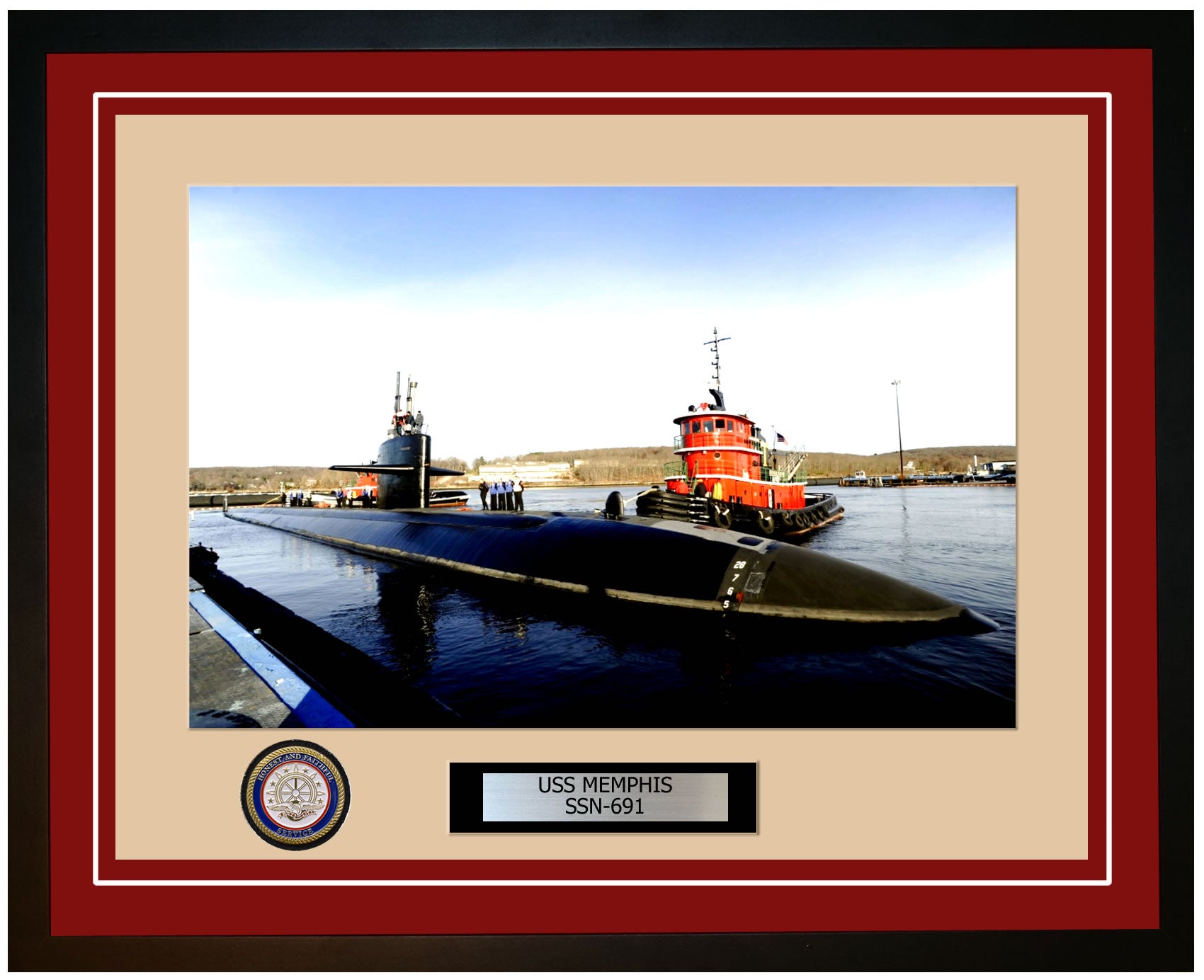 USS Memphis SSN-691 Framed Navy Ship Photo Burgundy