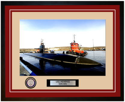 USS Memphis SSN-691 Framed Navy Ship Photo Burgundy