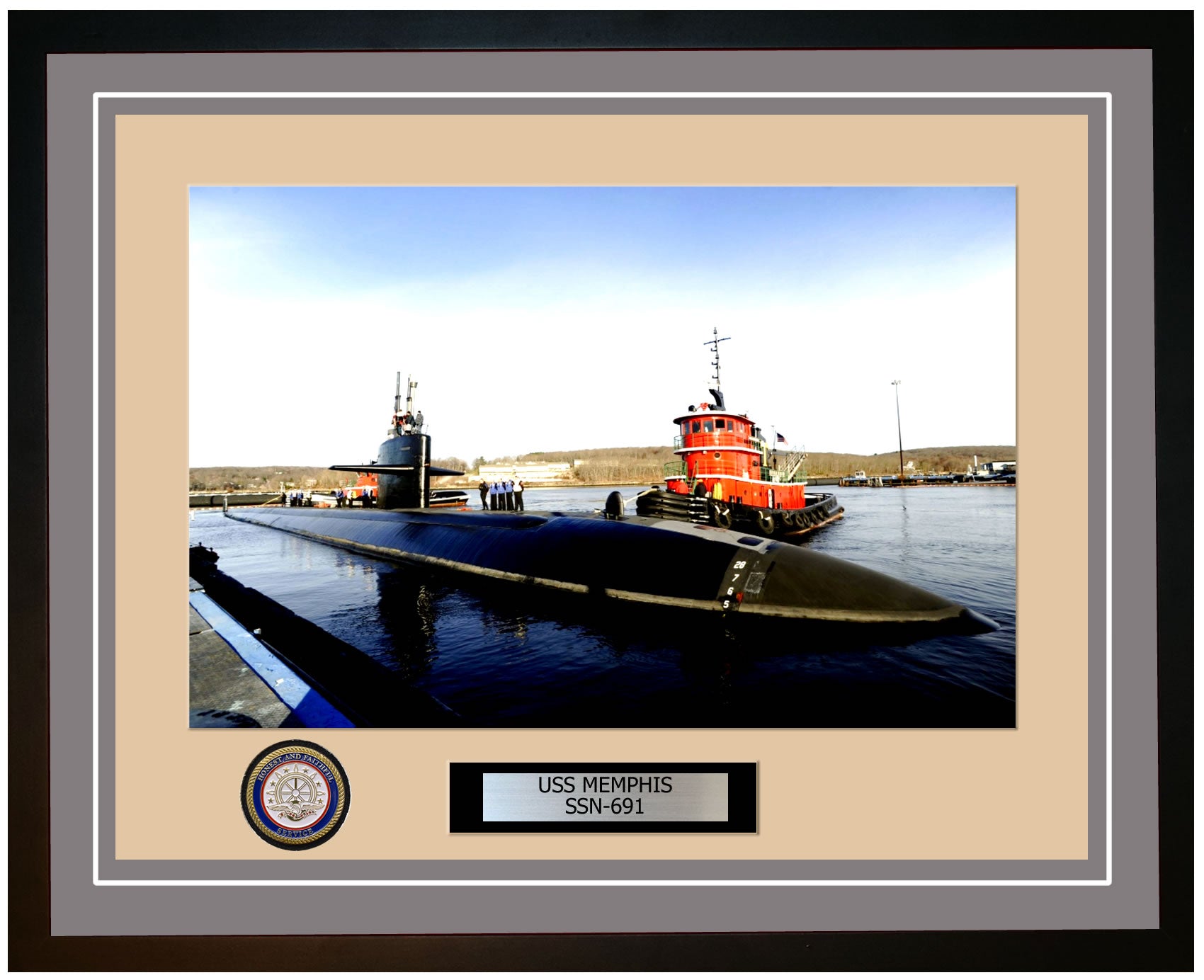 USS Memphis SSN-691 Framed Navy Ship Photo Grey