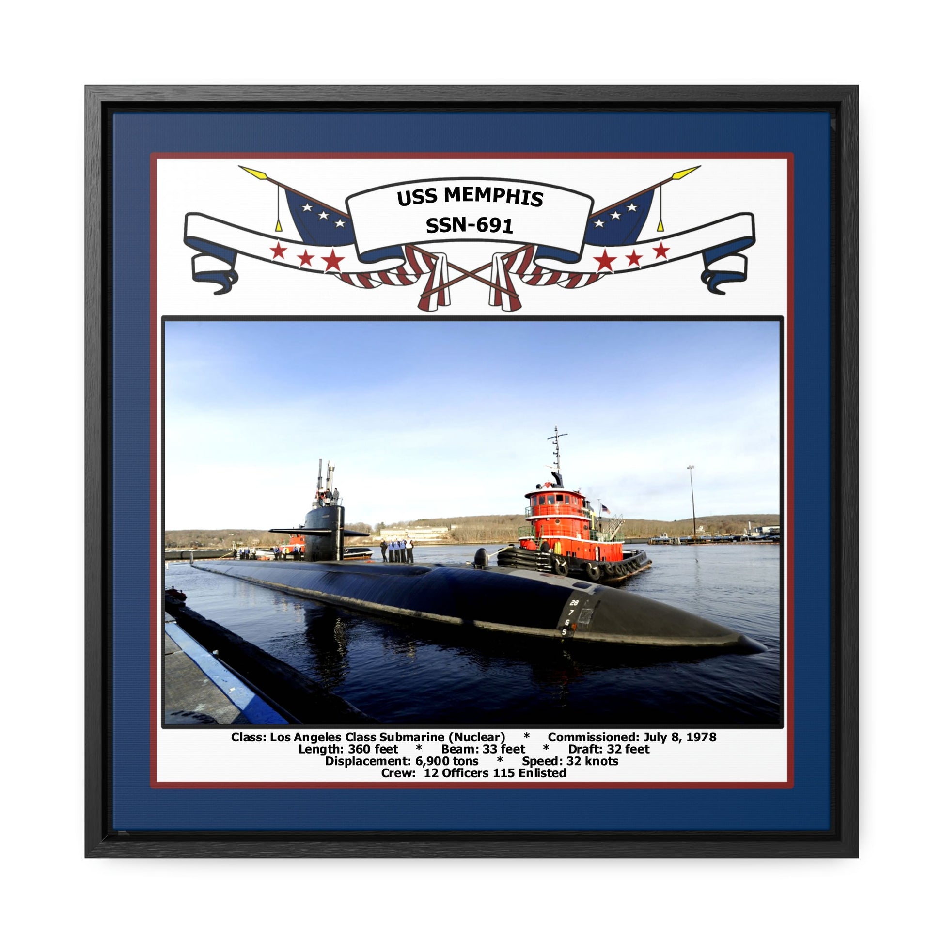 USS Memphis SSN-691 Navy Floating Frame Photo Front View