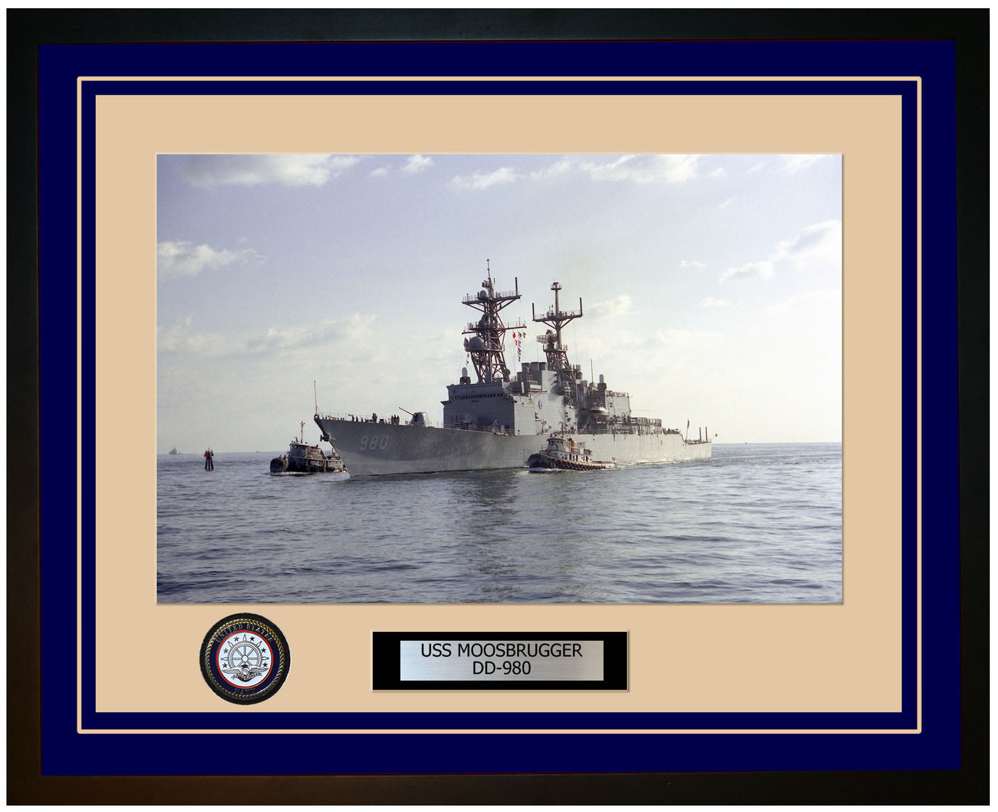 USS MOOSBRUGGER DD-980 Framed Navy Ship Photo Blue