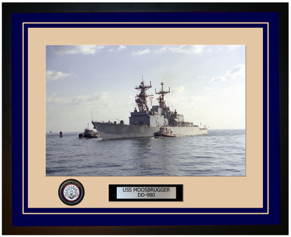 USS MOOSBRUGGER DD-980 Framed Navy Ship Photo Blue