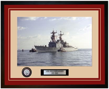 USS MOOSBRUGGER DD-980 Framed Navy Ship Photo Burgundy
