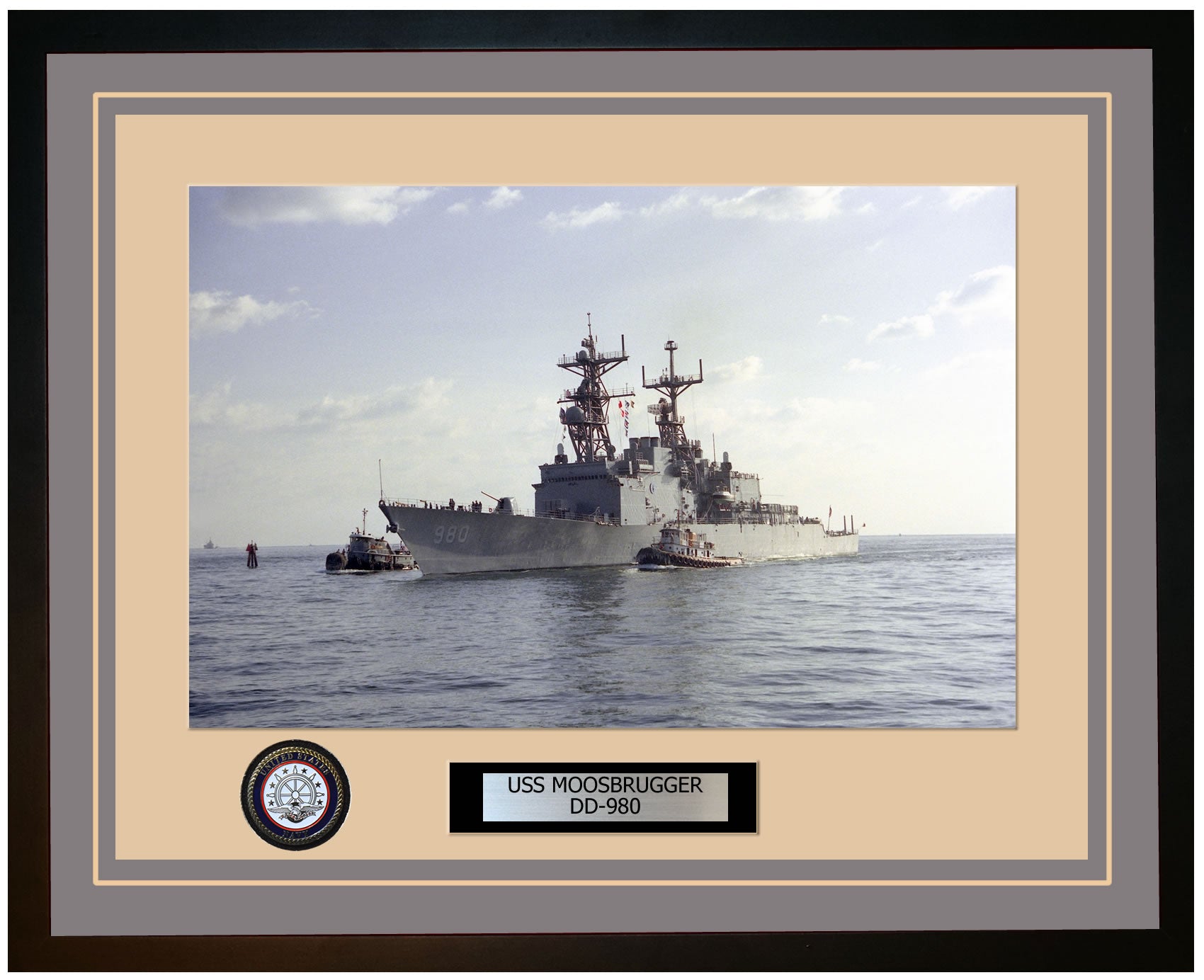 USS MOOSBRUGGER DD-980 Framed Navy Ship Photo Grey