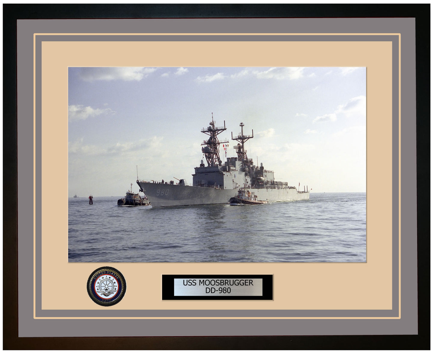 USS MOOSBRUGGER DD-980 Framed Navy Ship Photo Grey