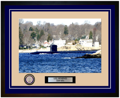 USS Memphis SSN-691 Framed Navy Ship Photo Blue