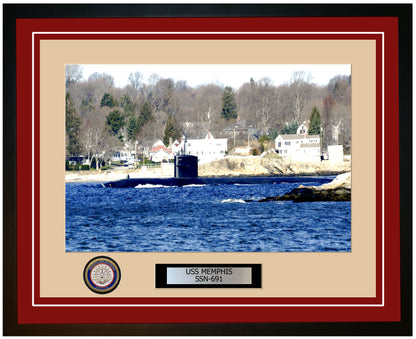 USS Memphis SSN-691 Framed Navy Ship Photo Burgundy
