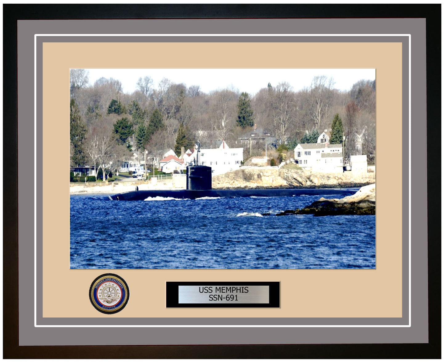 USS Memphis SSN-691 Framed Navy Ship Photo Grey